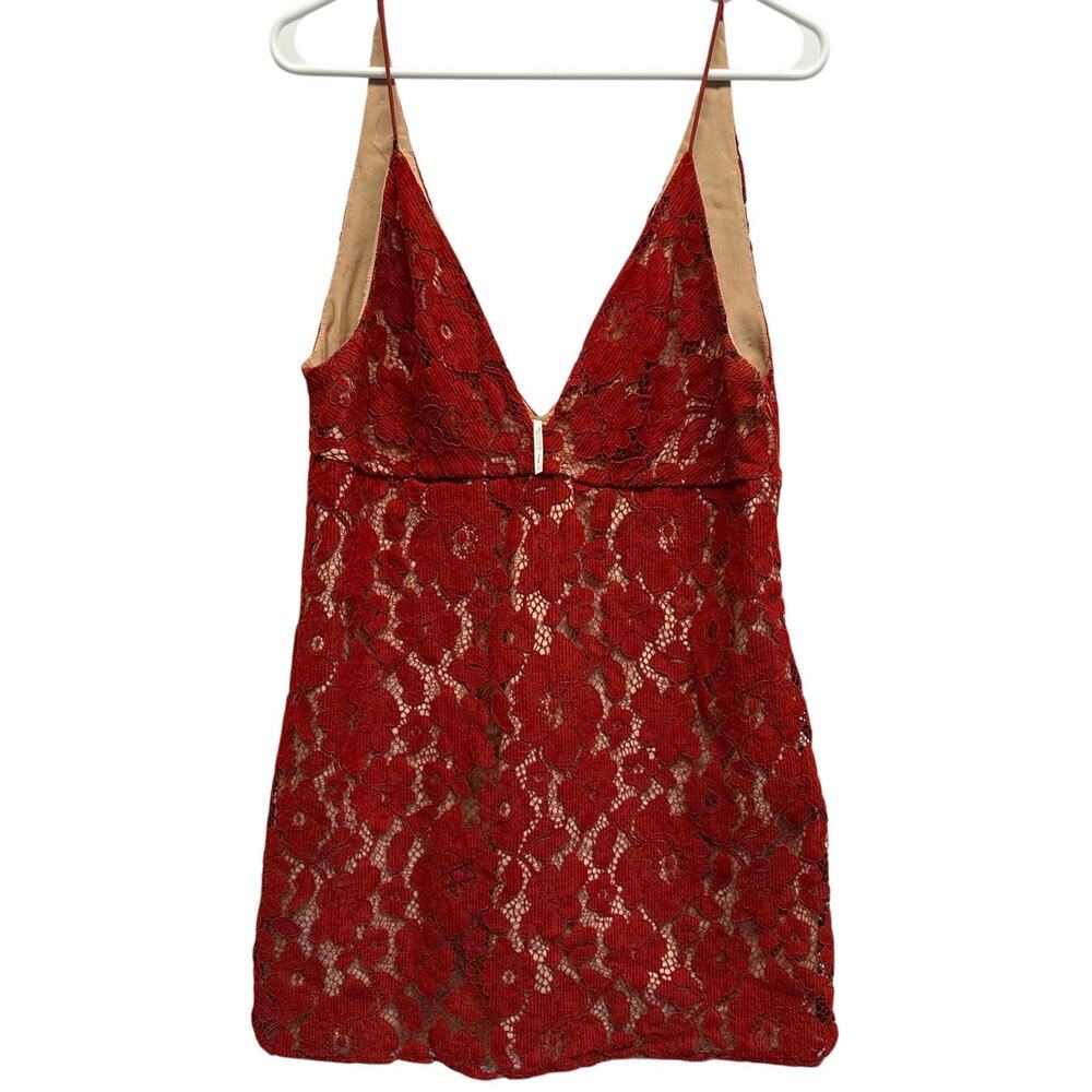 Free People Babydoll Mini Dress Overlace Deep Double V Neck Lined Size 12